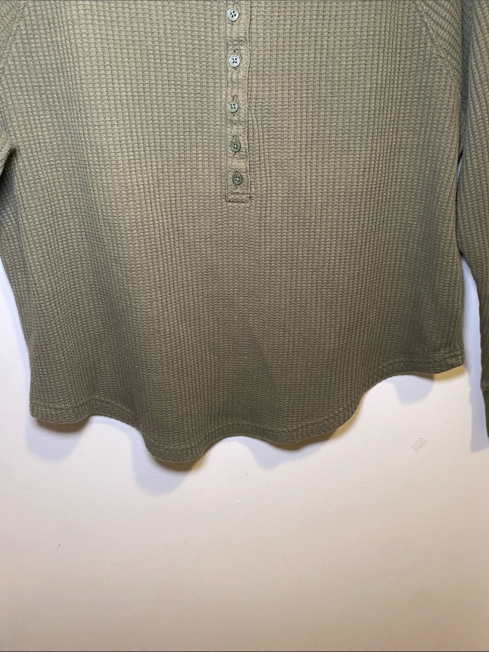 GAP Olive Green Waffle Henley Long Sleeve Top - Picture 4 of 6